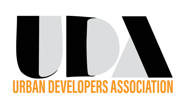 Logo for Urban Developers Association: stylized black and grey