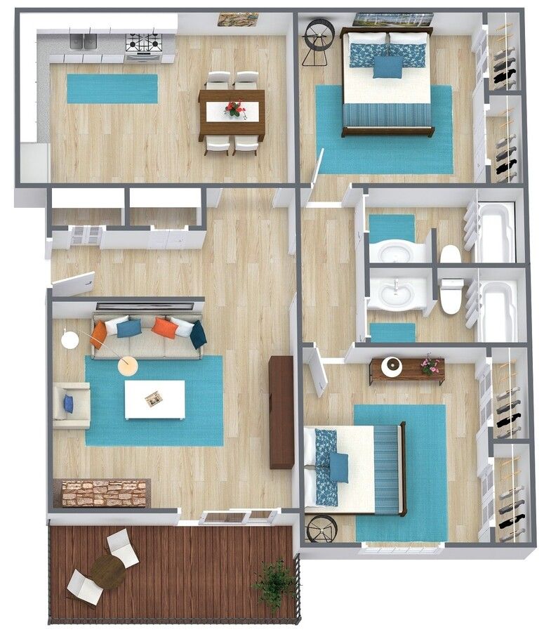 An aerial view of a floor plan of a house.