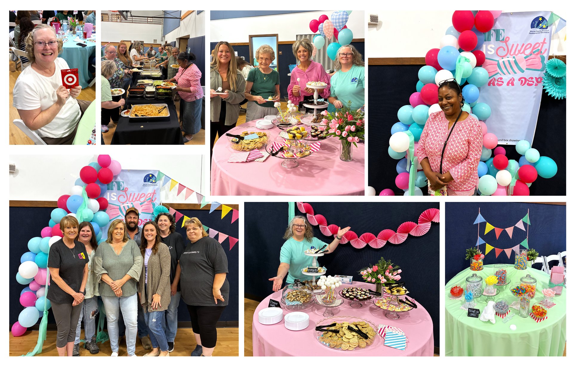 A 7 photo collage of the annual Warren County Board of Developmental Disabilities ' Direct Support Professional Appreciation Dinner.