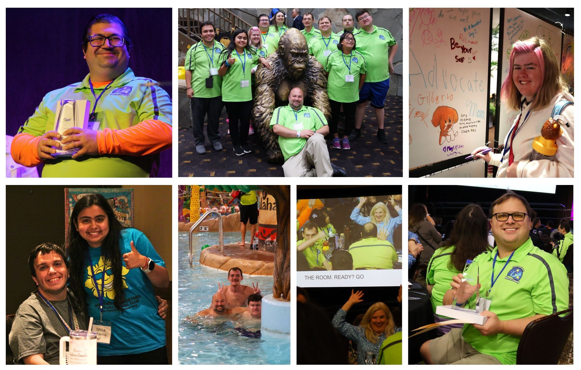 A 7-photo collage of the Warren County Board of Developmental Disabilities Voices Speaking Out Advocacy Group enjoying the 2025 Synergy Conference in Sandusky, Ohio, in October.
