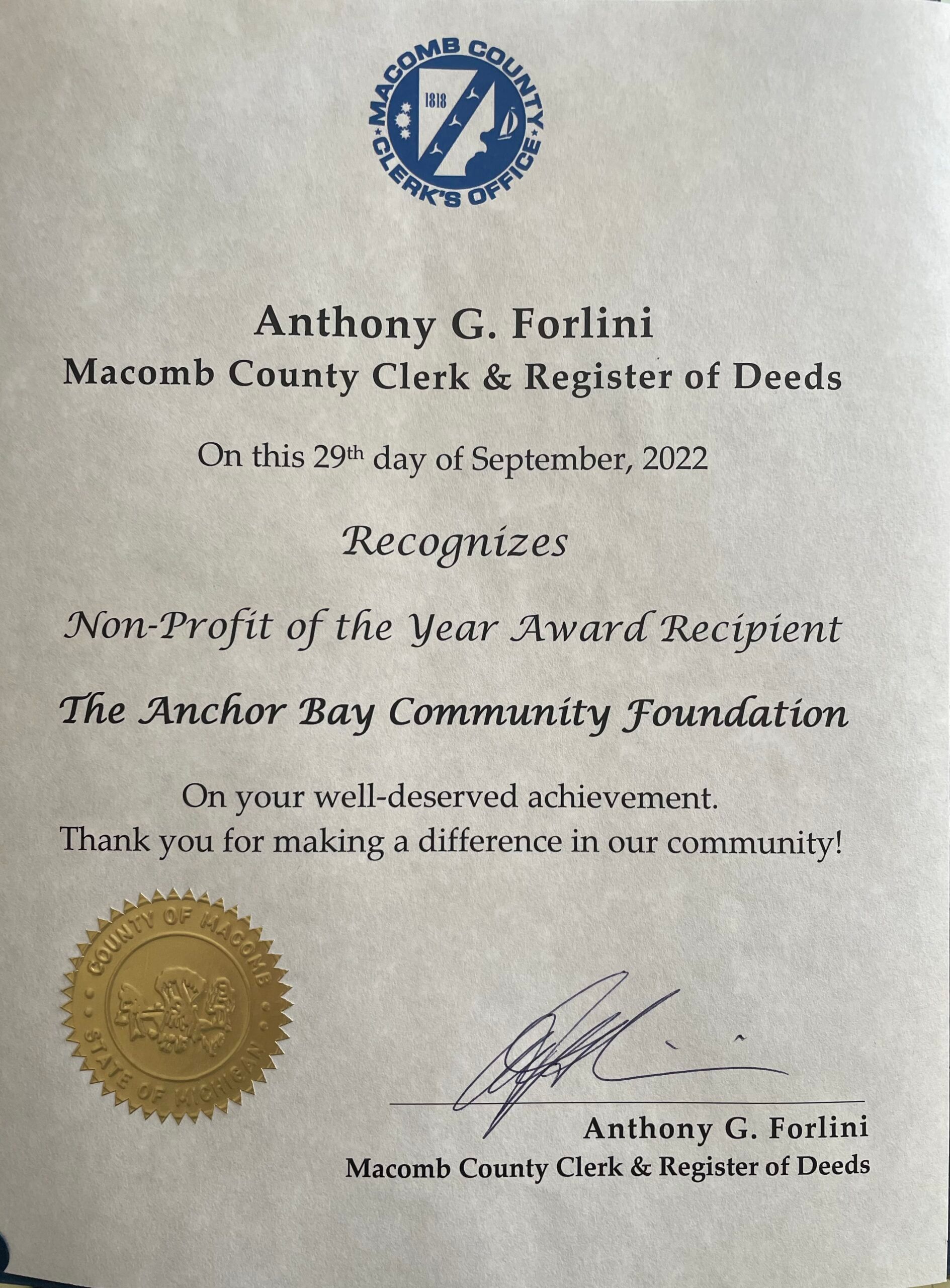 ABCF Non-Profit of the Year Award Recipient