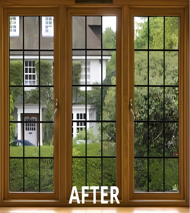 A picture of a window with the word after on it
