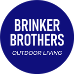 Logo for Brinker Brothers Outdoor Living, featuring white text on a circular dark blue background.