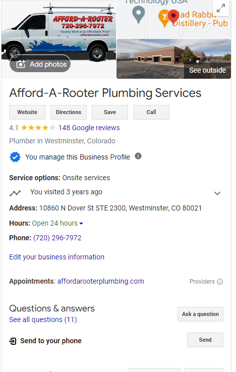 Afford a Rooter Plumbing Reviews