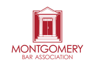 Montgomery Bar Association logo: red building illustration within a red square over 