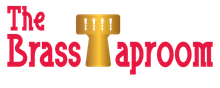 A red and gold logo for the brass taproom