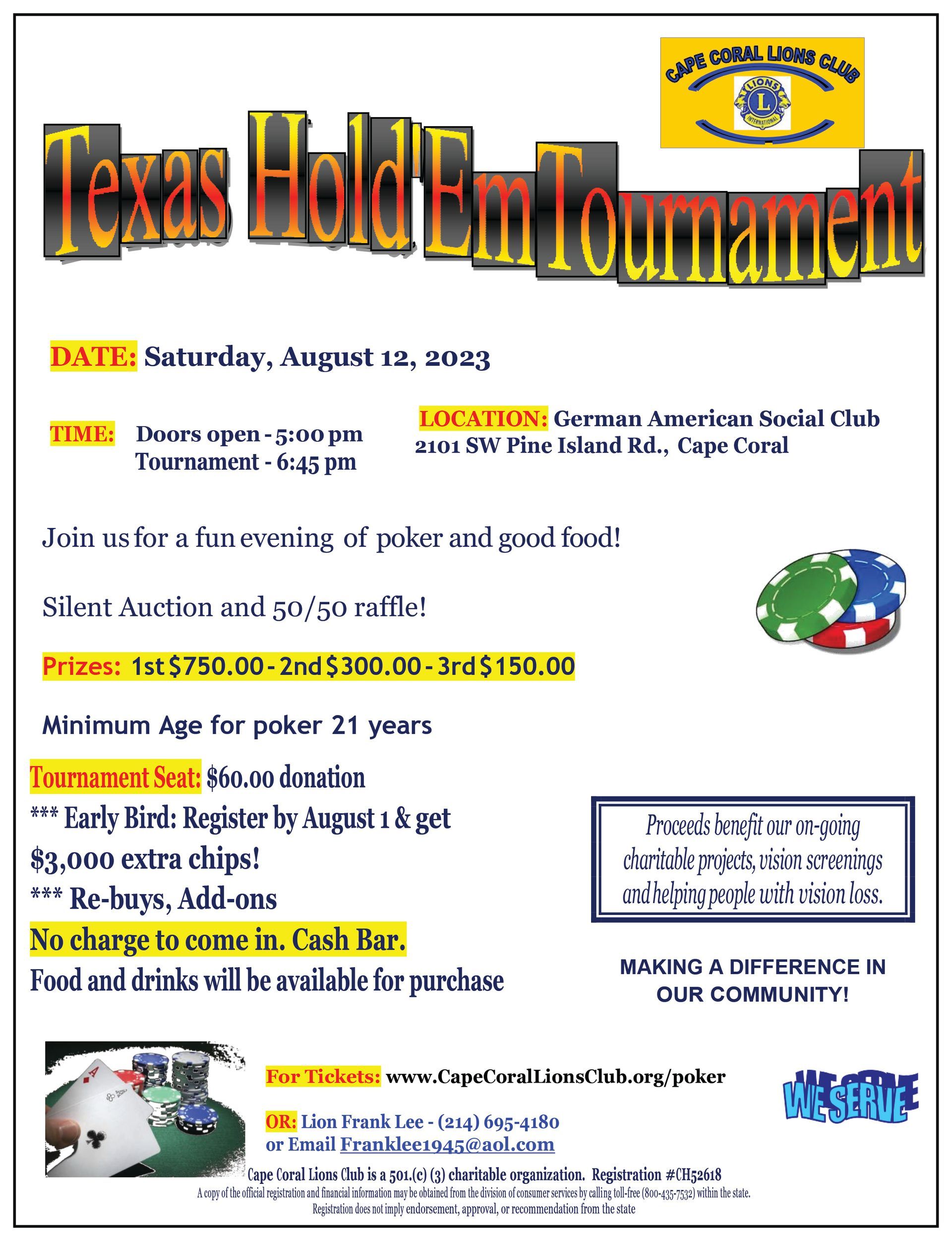 A poster for a texas hold em tournament