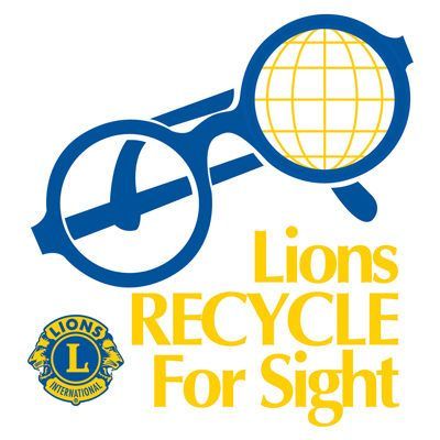 A blue and yellow logo for lions recycle for sight