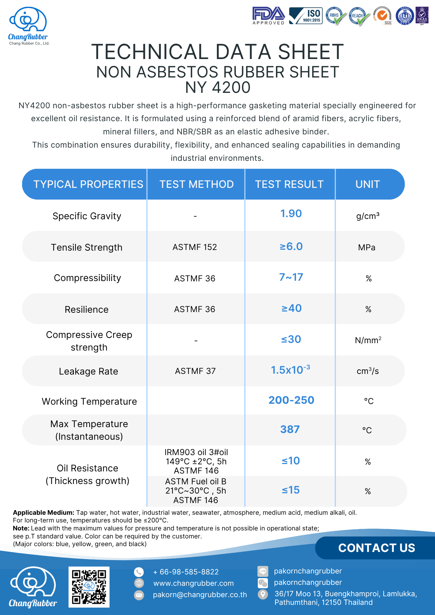 Technical data Sheet for Non Aesbestos NY 4200