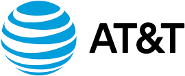 AT&T logo: Blue globe with white stripes on the left, 