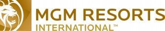 MGM Resorts International logo. Gold text and a lion icon on a gold background.