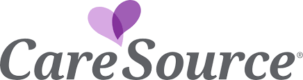 CareSource logo: gray text with purple heart.