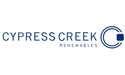 Cypress Creek Renewables logo: Blue text and a circular design with a blue square.