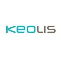 Keolis logo, turquoise and gray text on white background.