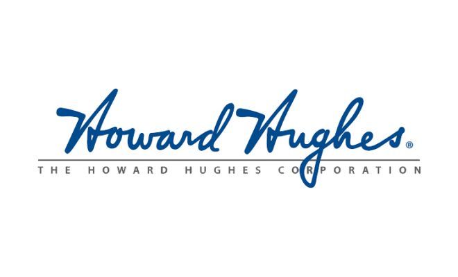 Howard Hughes logo in blue script, with the company name beneath in a smaller font.