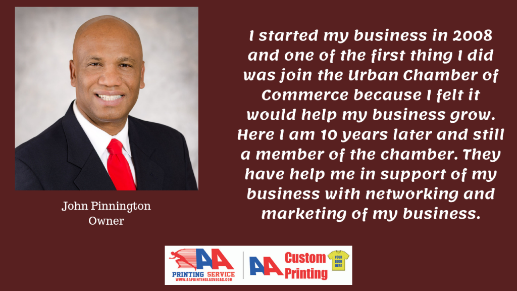 Man with red tie, testimonial for urban chamber of commerce; business owner.