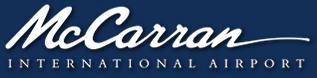McCarren International Airport logo with white text on a dark blue background.