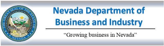 Nevada Department of Business and Industry logo with state seal and text: "Growing business in Nevada".