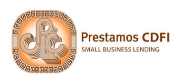 Logo of Prestamos CDFI with CLC monogram inside a border and text "Small Business Lending".