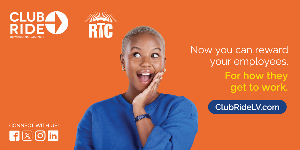 An orange ad with a surprised person and text for Club Ride, encouraging employee rewards for commuting.