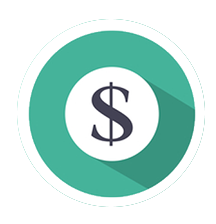 Dollar symbol in white circle, green background.