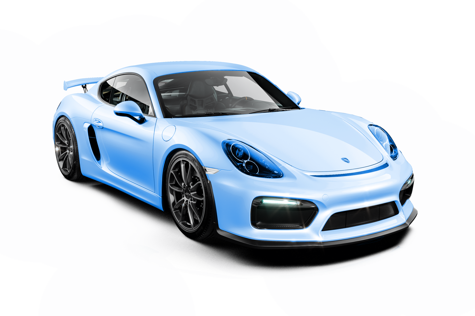 A blue porsche 911 gt4 rs is shown on a white background.