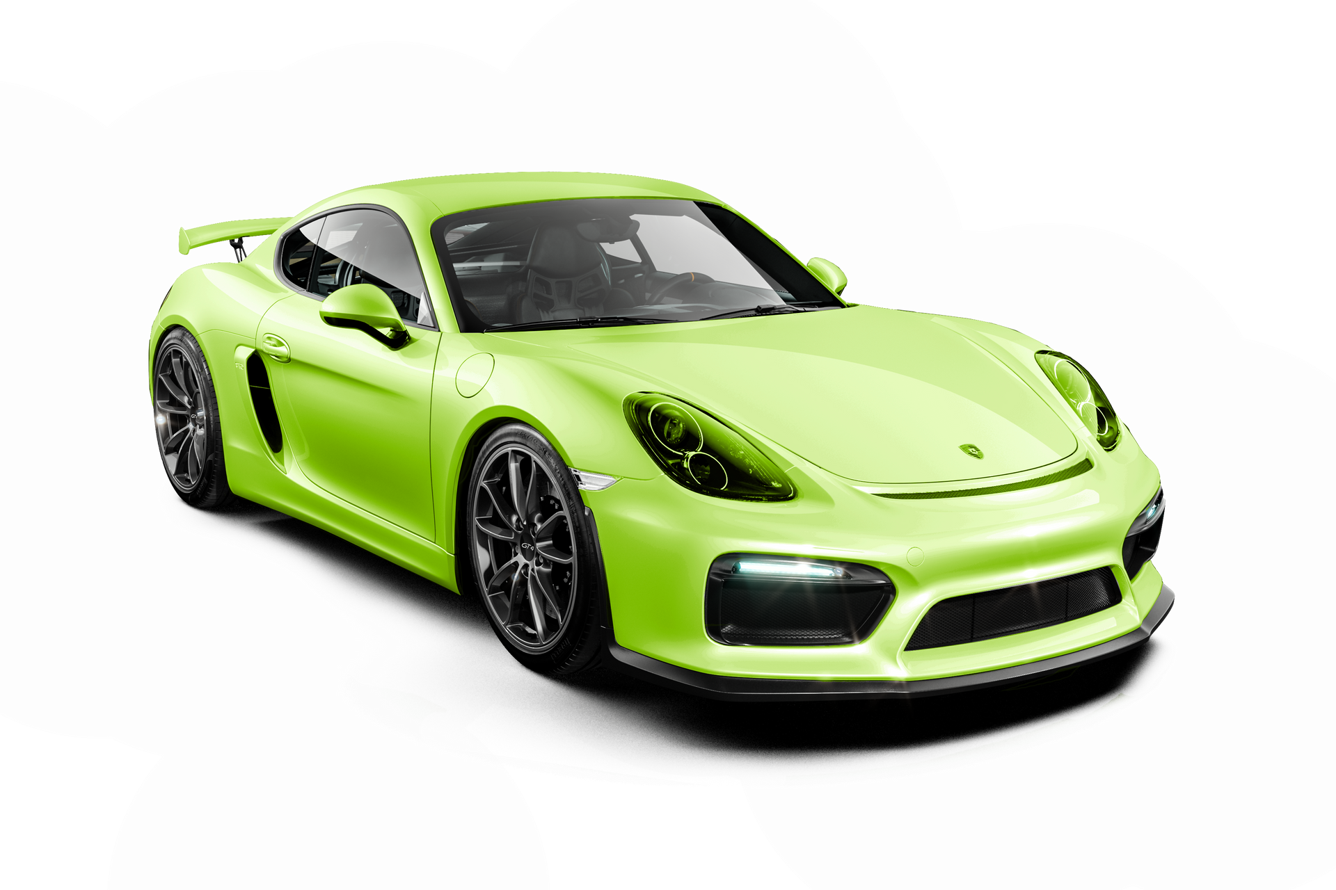 A green porsche 911 gt4 rs is shown on a white background.