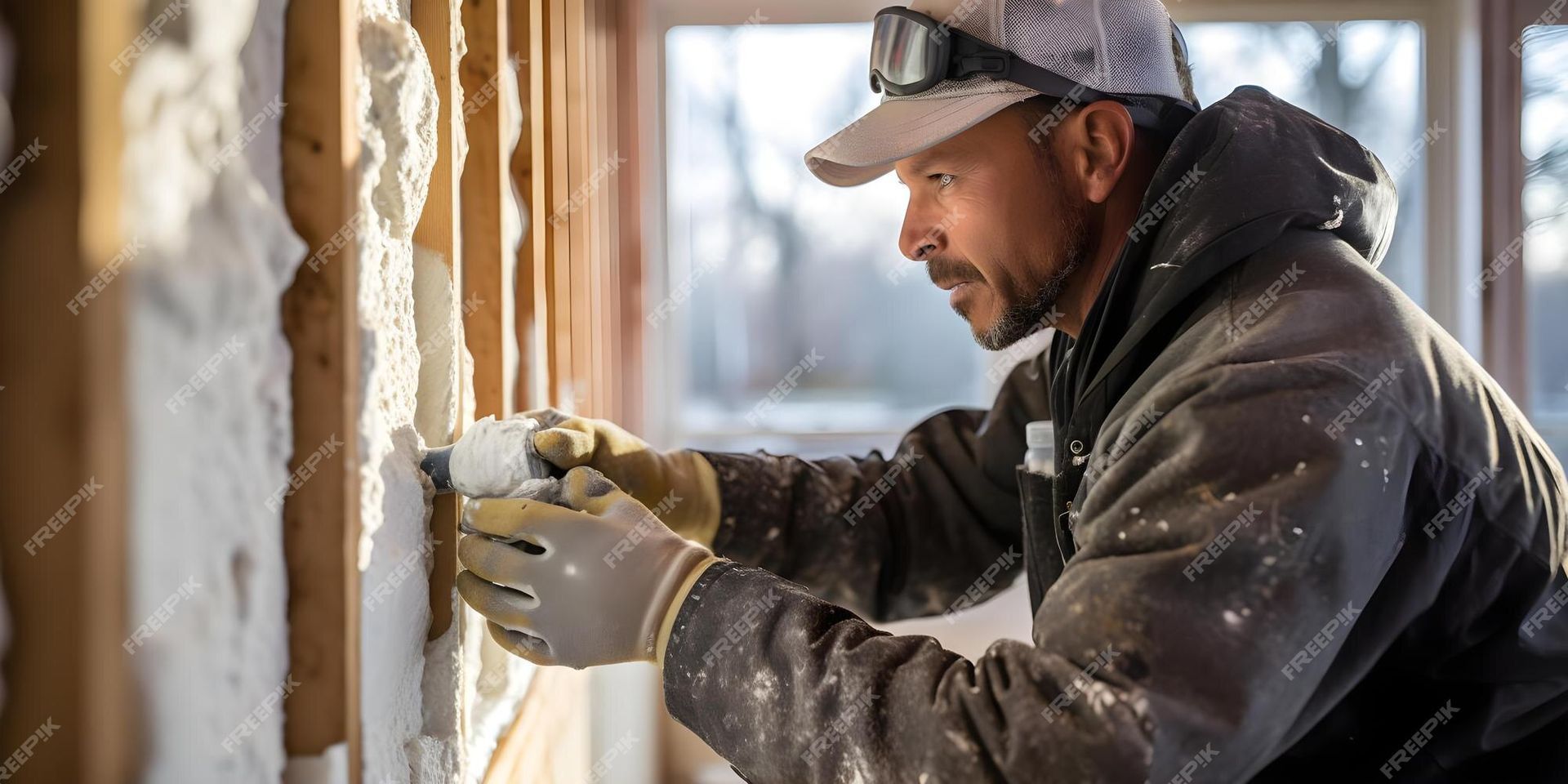 A man is working on a wall in a house.