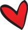 Red heart with black outline.