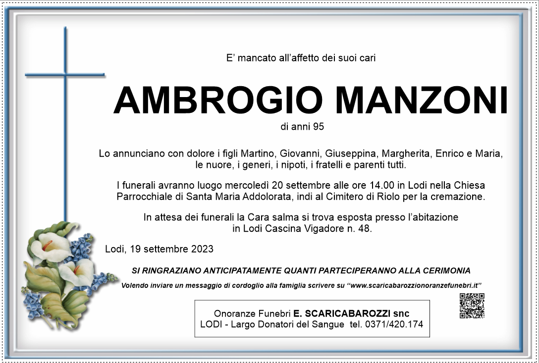 necrologio AMBROGIO MANZONI