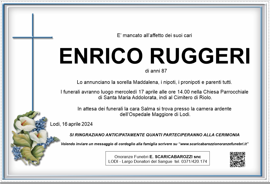 necrologio ENRICO RUGGERI