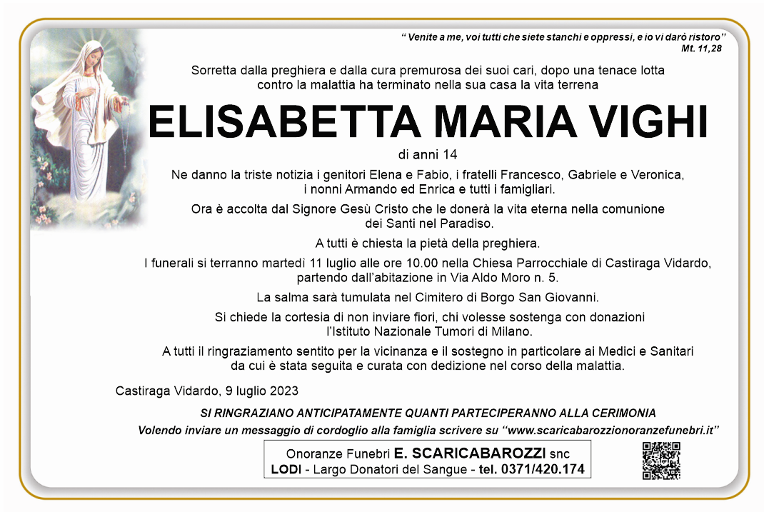 necrologio ELISABETTA MARIA VIGHI