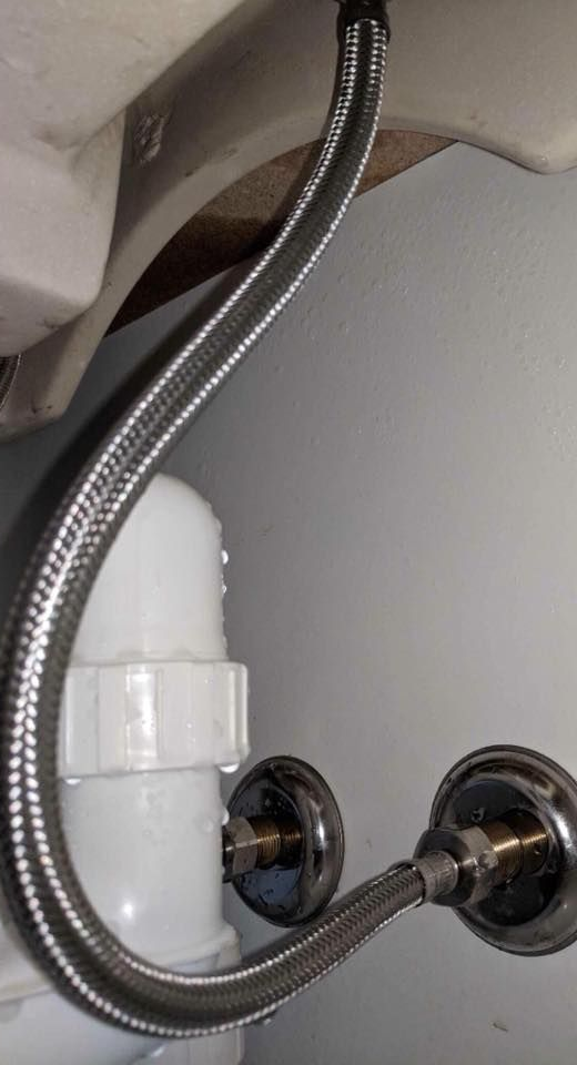 Two Views of Flexible Water Supply Line Connected to Sink Faucet — Hunter Plumbing And Hotwater in Raymond Terrace, NSW