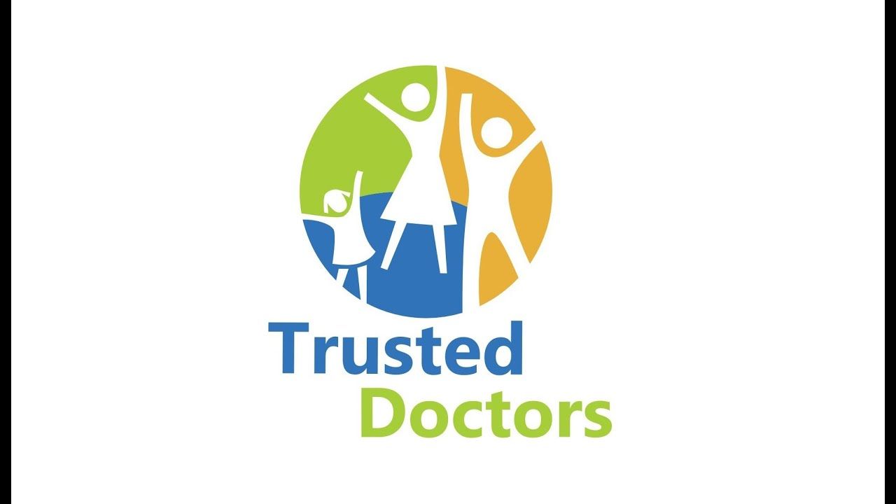 The logo for trusted doctors shows a family in a circle.