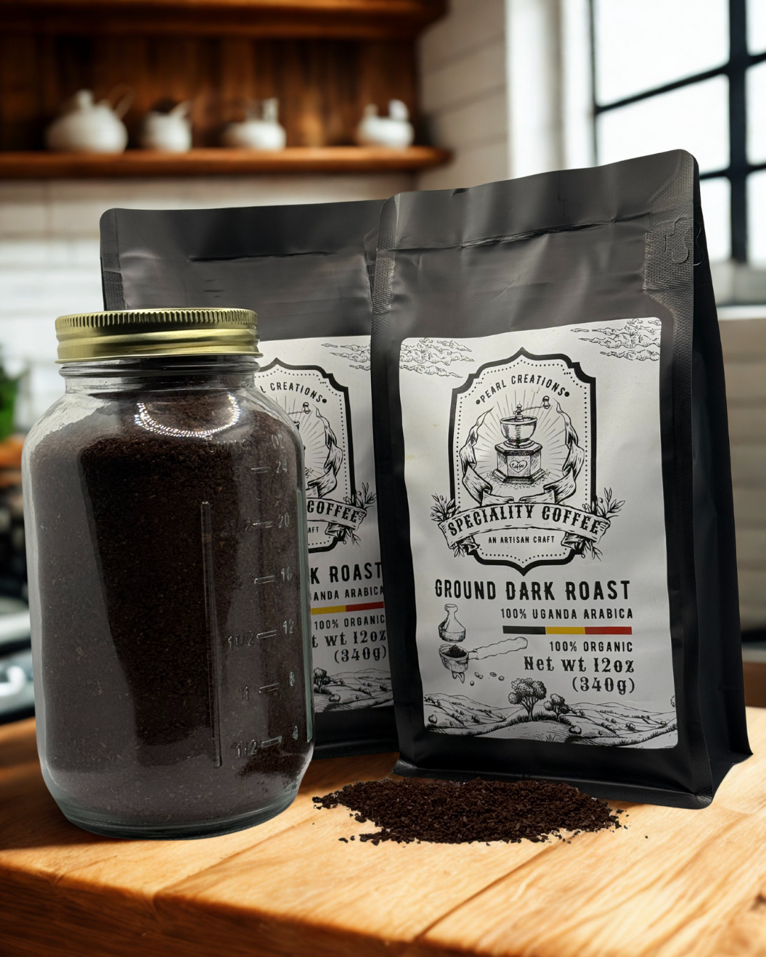 PC Coffee and Art ground dark roast coffee for French press or drip”
“Freshly ground specialty dark roast coffee with bold flavor”
“Eco-friendly fair trade dark roast coffee ground for brewing”