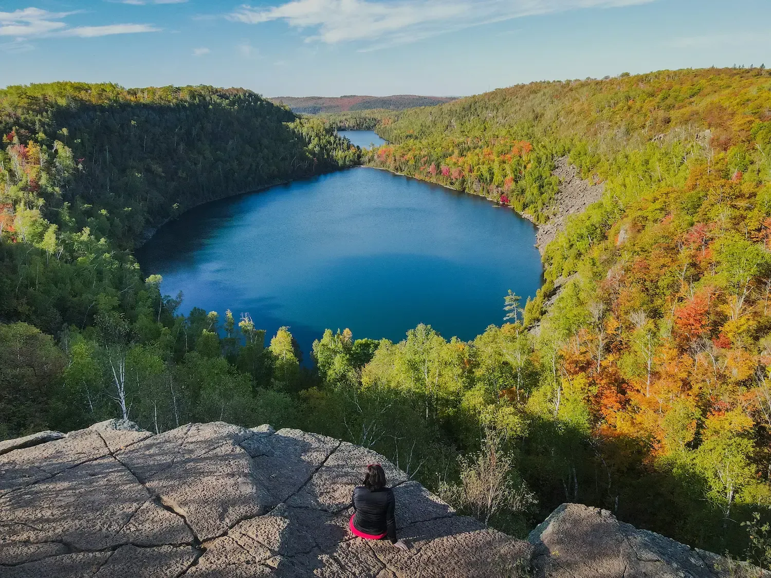 body of water surrounded by trees at fall