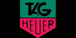 A green and pink tag heuer logo on a black background