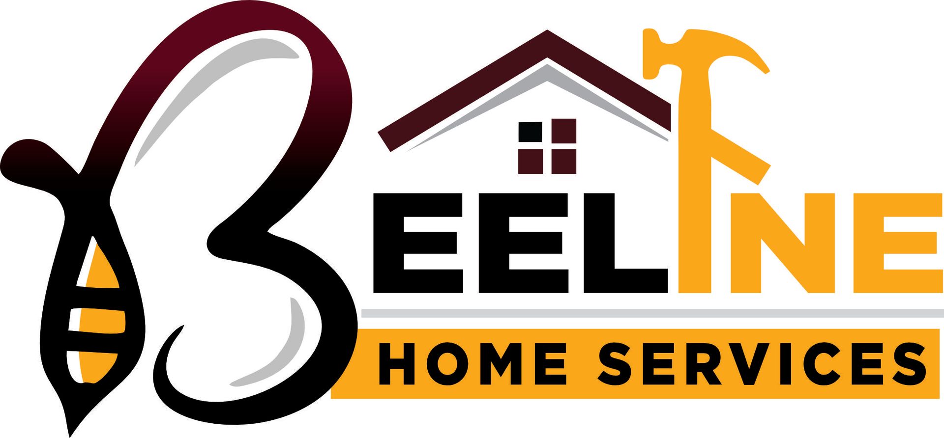 Logo for BeeLine Home Services: black bee, house, hammer, text "BEELINE HOME SERVICES."