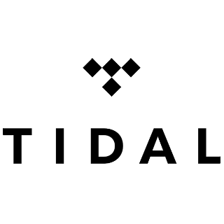 TIDAL logo: Black text with stylized diamonds above.