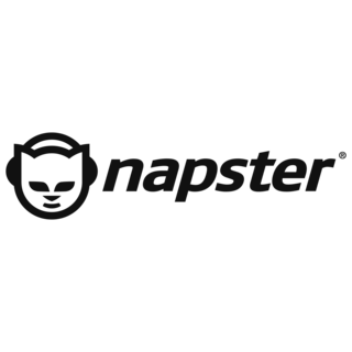 Napster logo: stylized cat-like face wearing headphones, with the word 