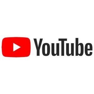 YouTube logo: Red rectangle with a white play button and black text 