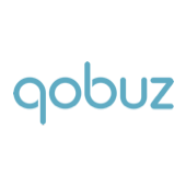 Logo for Qobuz, a music streaming service, in a light blue color on a white background. The word 