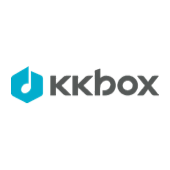 Logo for KKBOX, a music streaming service. It has a light blue hexagon with a musical note and the name 