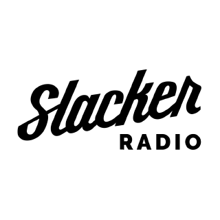 Black and white Slacker Radio logo with stylized cursive 