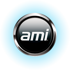 Shiny, black and silver button with the letters 