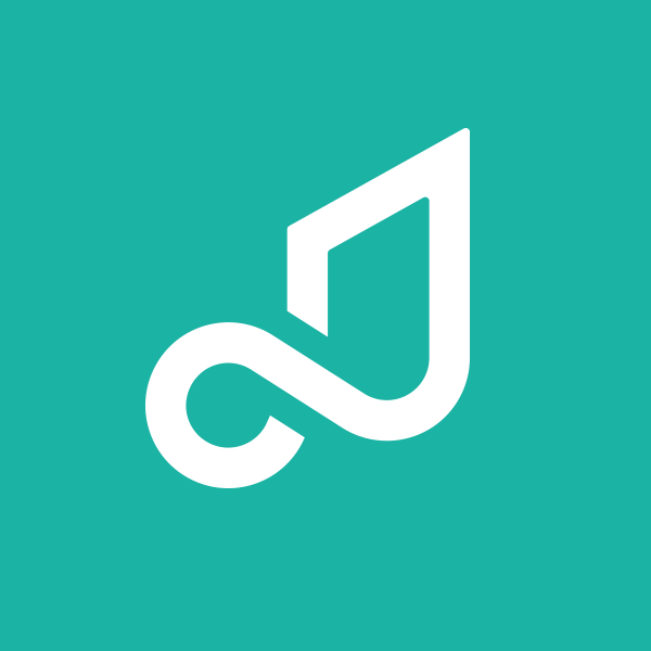 White stylized musical note on a teal background.