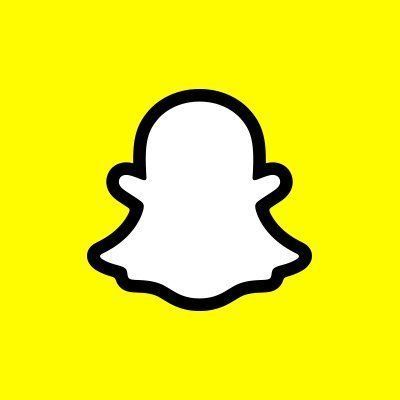 Snapchat logo: White ghost-like figure with a black outline on a yellow background.