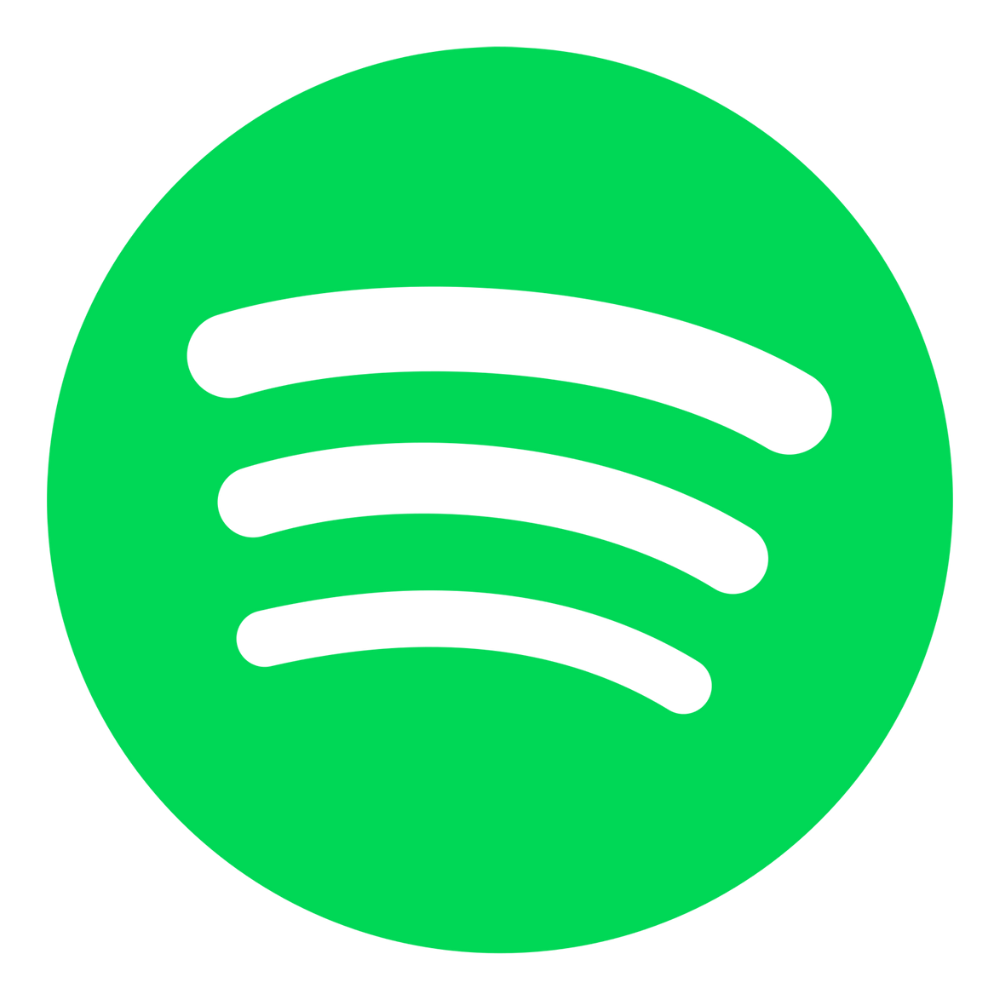 Spotify logo: White horizontal sound waves within a green circle.