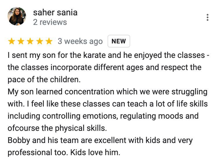 A review of a karate class written by saher sania