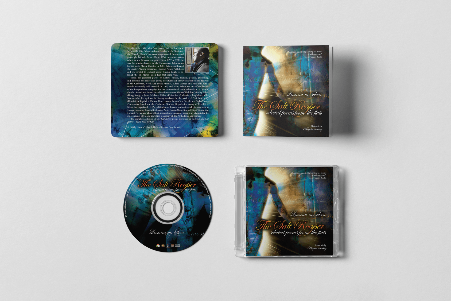 A cd is sitting on top of a white surface.